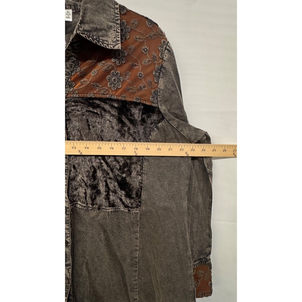 Women’s Boho Patchwork Button Front Shirt XL Velvet Artsy Parsley‎ & Sage - Picture 10 of 10